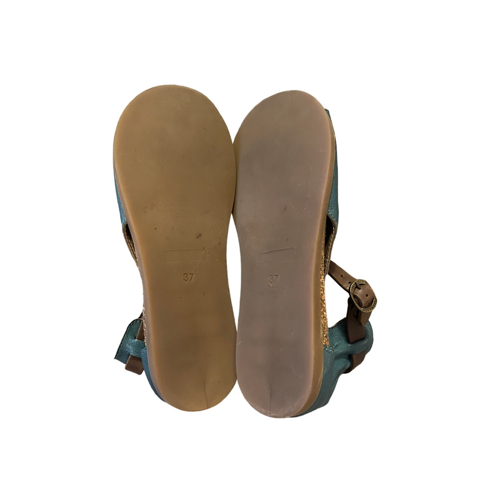 Anthropologie x Lili 7 Mill Italian Leather MUSK Sandals $289 Flats Teal Blue - Picture 8 of 8